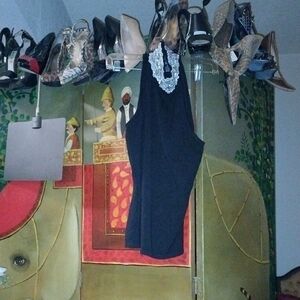 INC International Concepts Black Mock T Neck with Silver Embellishment